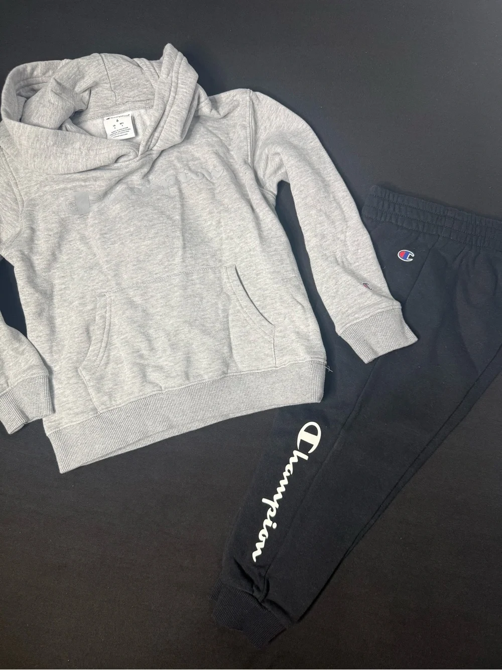 Champion Kids Gray Hoodie with Black Logo Joggers Set size 6. NWoT